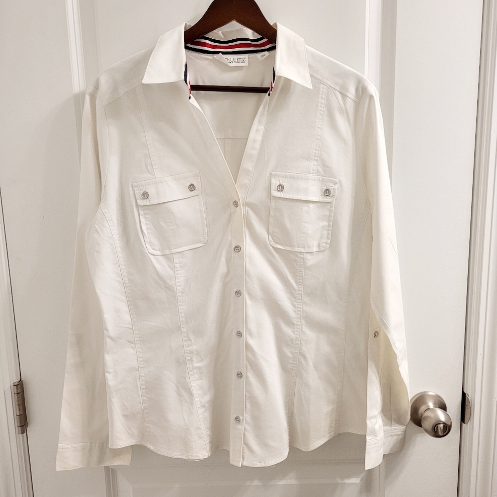 New York & Company Crisp White Cotton Collared Buttons Dress Shirt Pockets